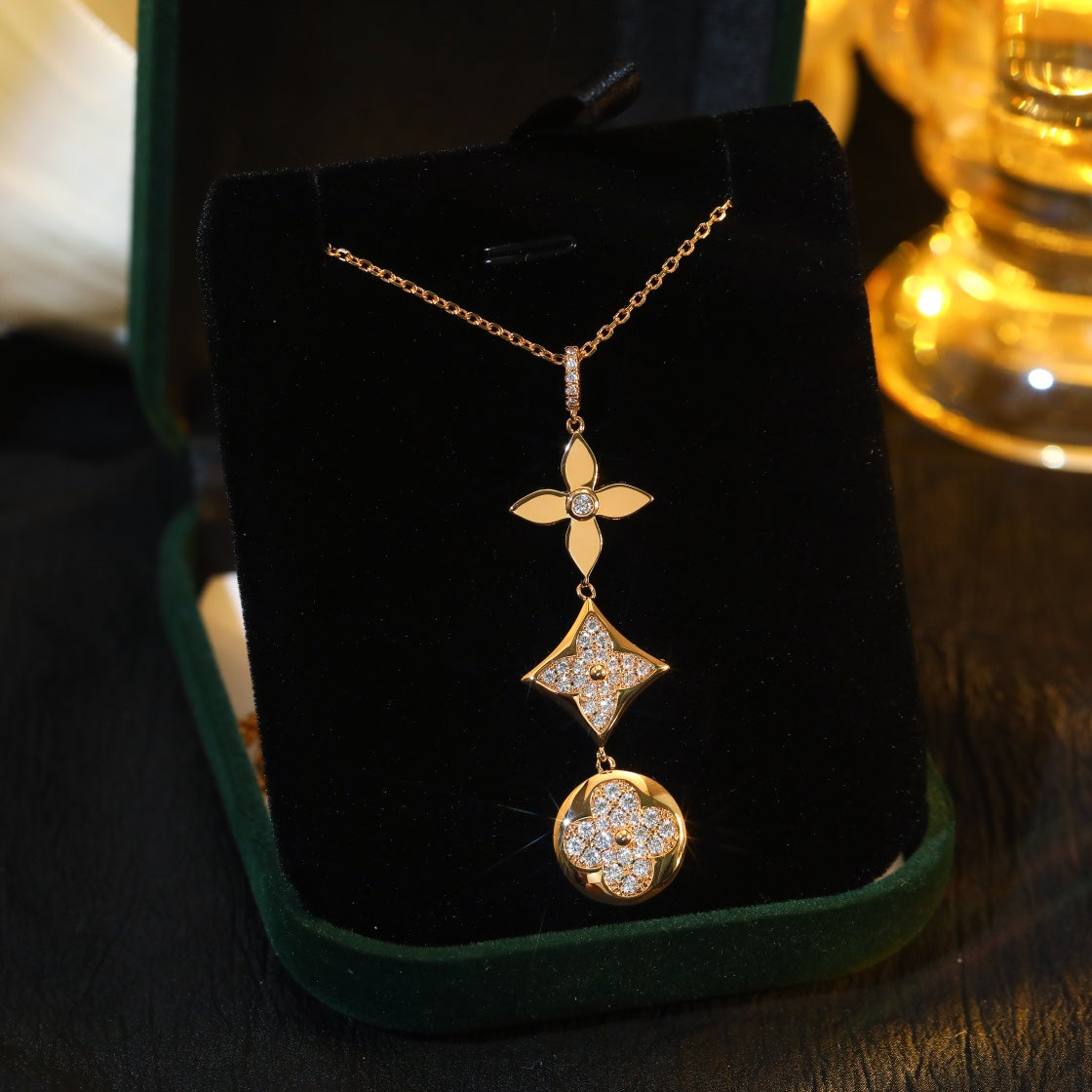 [⭐Luxery]STAR AND SUN DIAMOND PINK GOLD NECKLACE