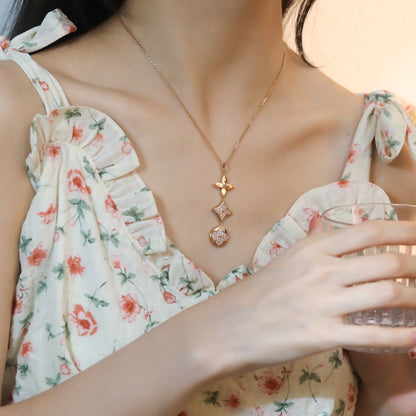 [⭐Luxery]STAR AND SUN DIAMOND PINK GOLD NECKLACE
