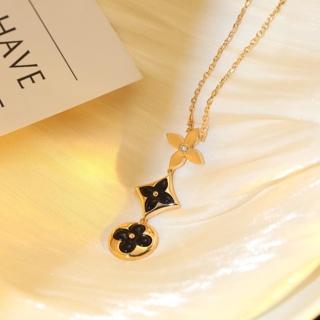 [⭐Luxery]STAR AND SUN ONYX PINK GOLD NECKLACE