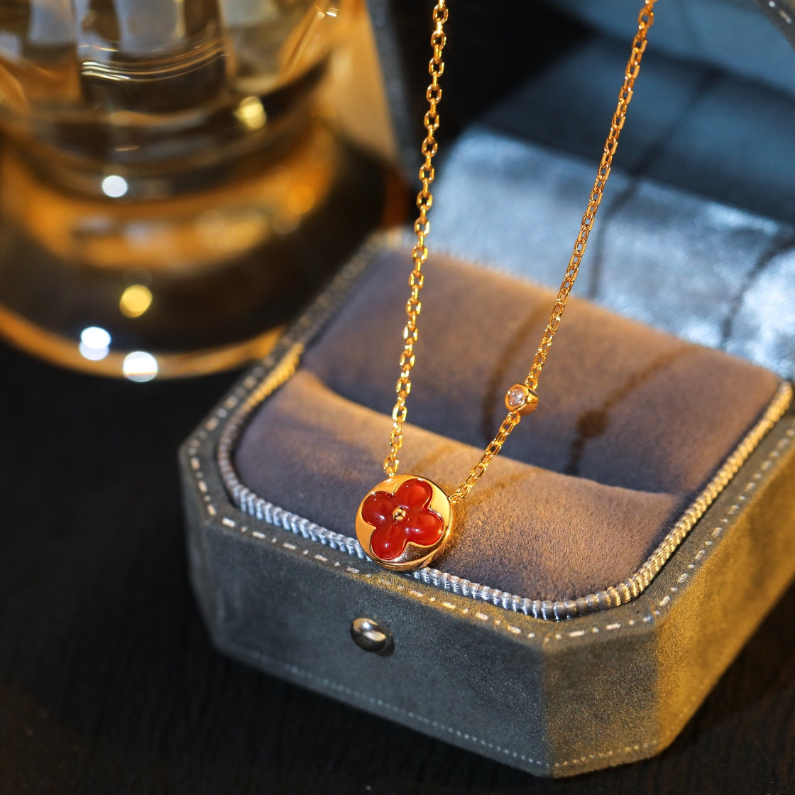[⭐Luxery]SUN PEDANT PINK GOLD 1 DIAMOND NECKLACE