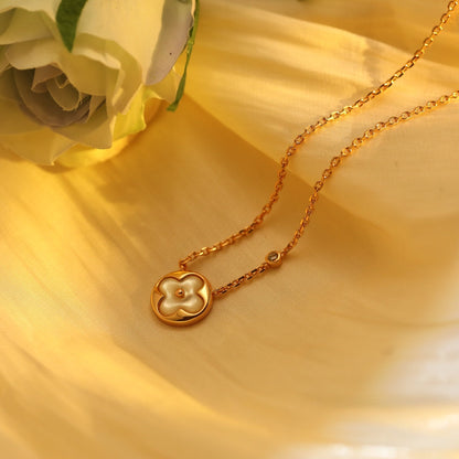[⭐Luxery]SUN PEDANT PINK GOLD 1 DIAMOND NECKLACE