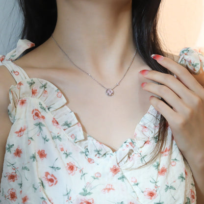 [⭐Luxery]SUN PEDANT PINK GOLD 1 DIAMOND NECKLACE