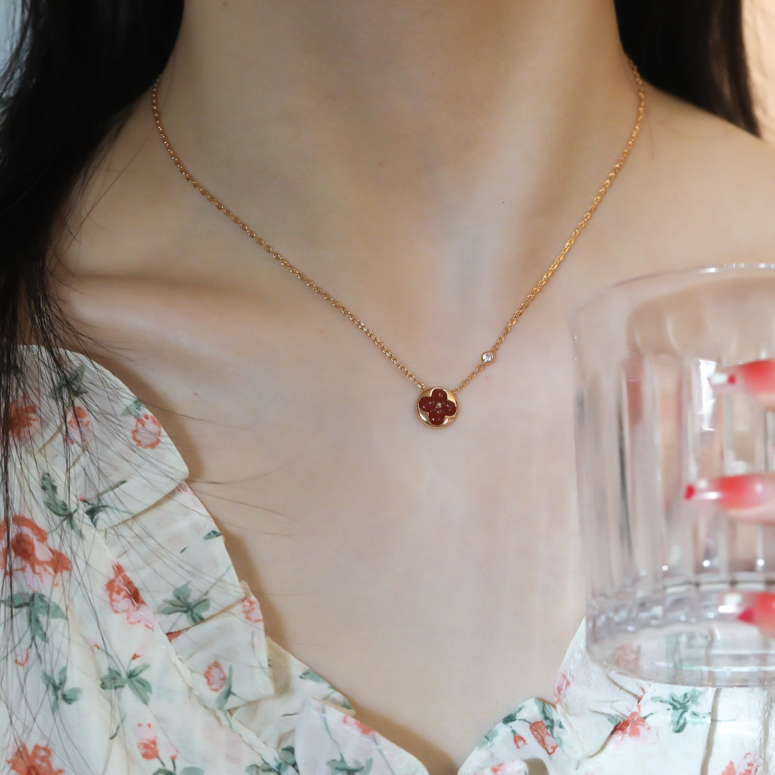 [⭐Luxery]SUN PEDANT PINK GOLD 1 DIAMOND NECKLACE