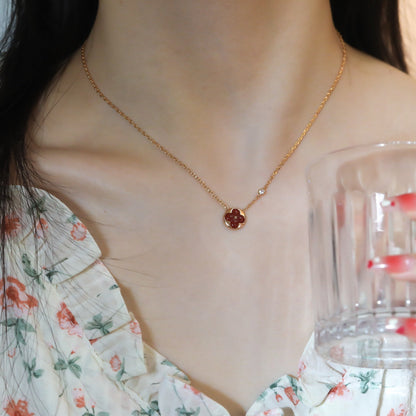 [⭐Luxery]SUN PEDANT PINK GOLD 1 DIAMOND NECKLACE