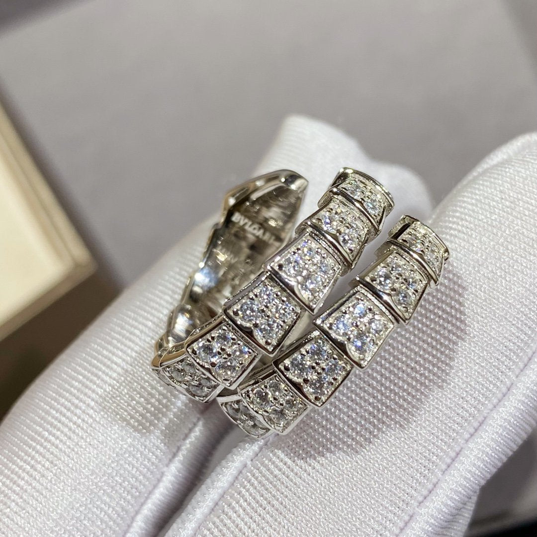 [⭐Luxery]SERPENTI DOUBLE RING SILVER DIAMOND PAVED