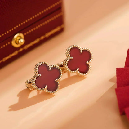[⭐Luxery]CLOVER MEDIUM 1 MOTIFS CARNELIAN  EARRINGS