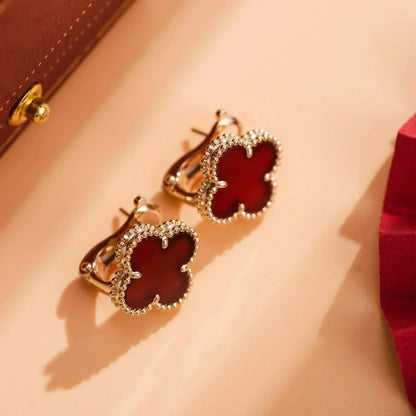 [⭐Luxery]CLOVER MEDIUM 1 MOTIFS CARNELIAN  EARRINGS