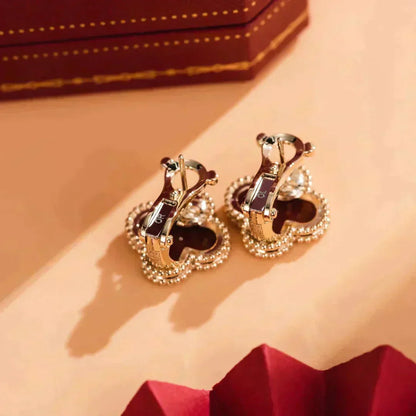 [⭐Luxery]CLOVER MEDIUM 1 MOTIFS CARNELIAN  EARRINGS