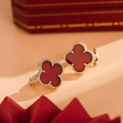 [⭐Luxery]CLOVER MEDIUM 1 MOTIFS CARNELIAN  EARRINGS