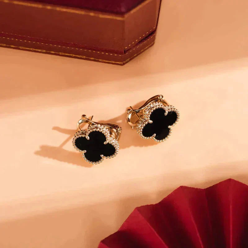 [⭐Luxery]CLOVER MEDIUM 1 MOTIFS  ONYX STUD EARRINGS