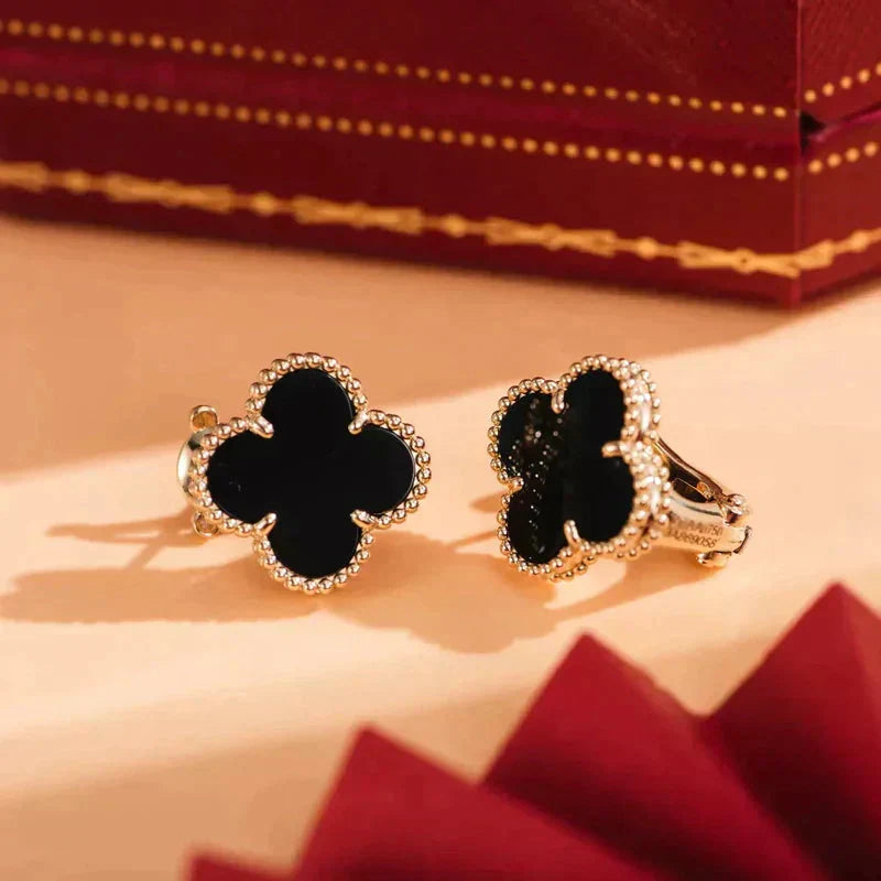 [⭐Luxery]CLOVER MEDIUM 1 MOTIFS  ONYX STUD EARRINGS