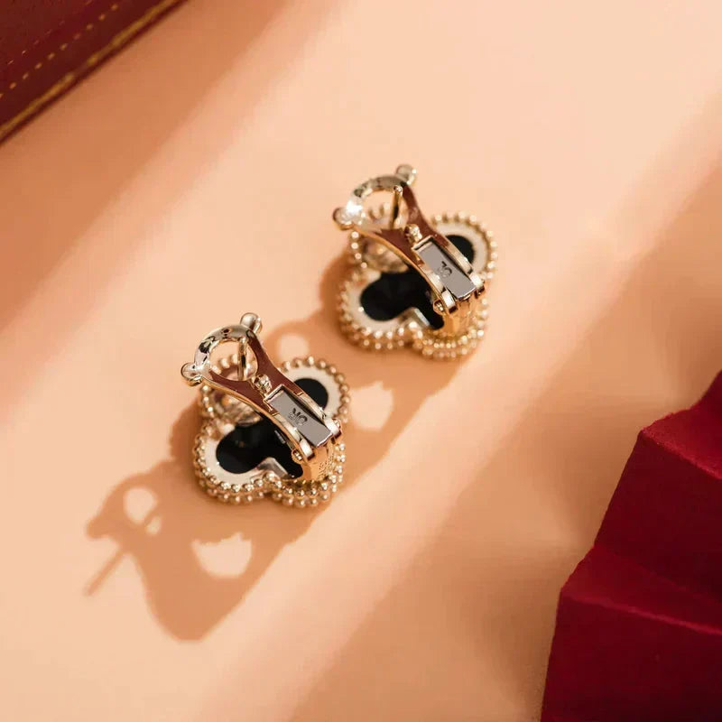 [⭐Luxery]CLOVER MEDIUM 1 MOTIFS  ONYX STUD EARRINGS