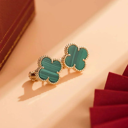 [⭐Luxery]CLOVER MEDIUM 1 MOTIFS MALACHITE  EARRINGS