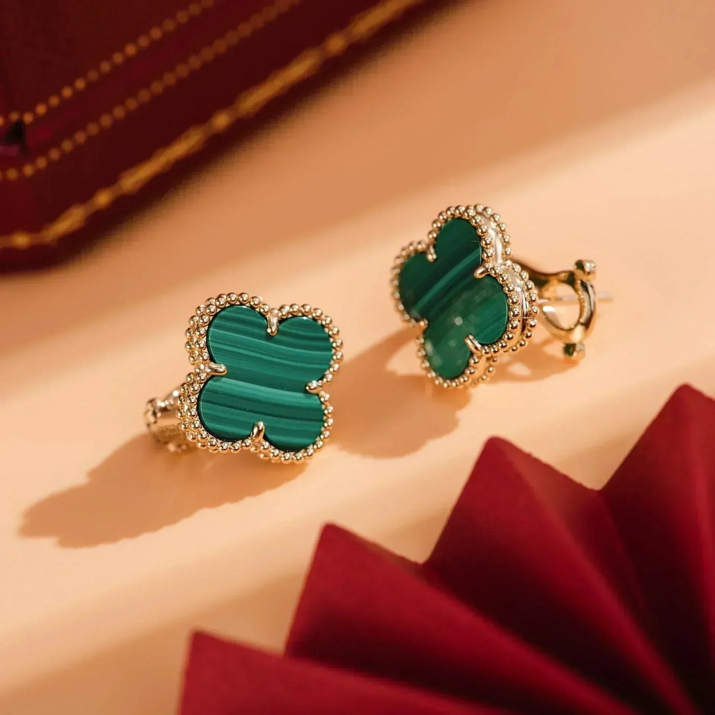 [⭐Luxery]CLOVER MEDIUM 1 MOTIFS MALACHITE  EARRINGS