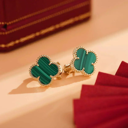 [⭐Luxery]CLOVER MEDIUM 1 MOTIFS MALACHITE  EARRINGS