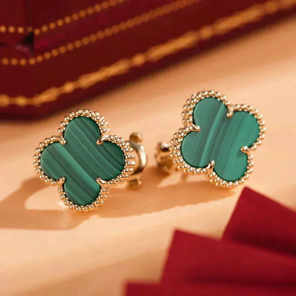 [⭐Luxery]CLOVER MEDIUM 1 MOTIFS MALACHITE  EARRINGS
