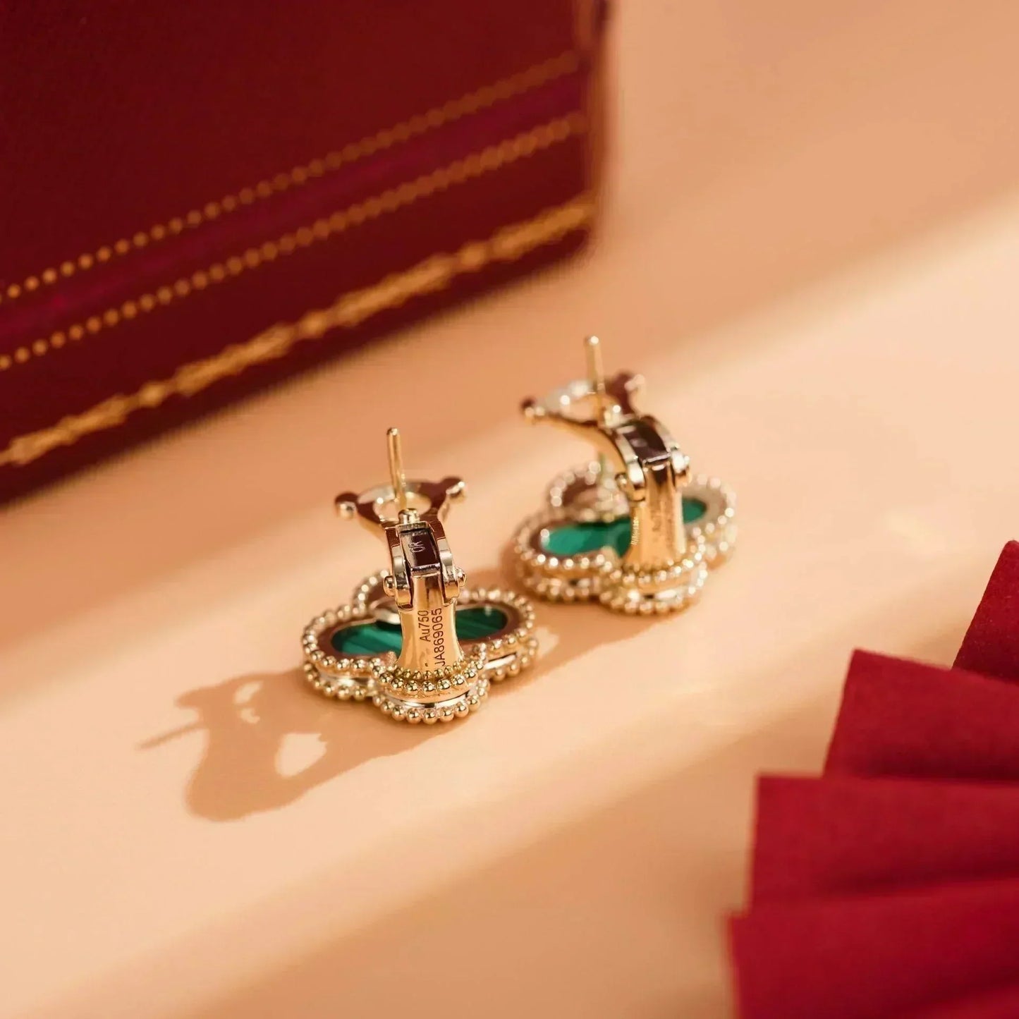 [⭐Luxery]CLOVER MEDIUM 1 MOTIFS MALACHITE  EARRINGS