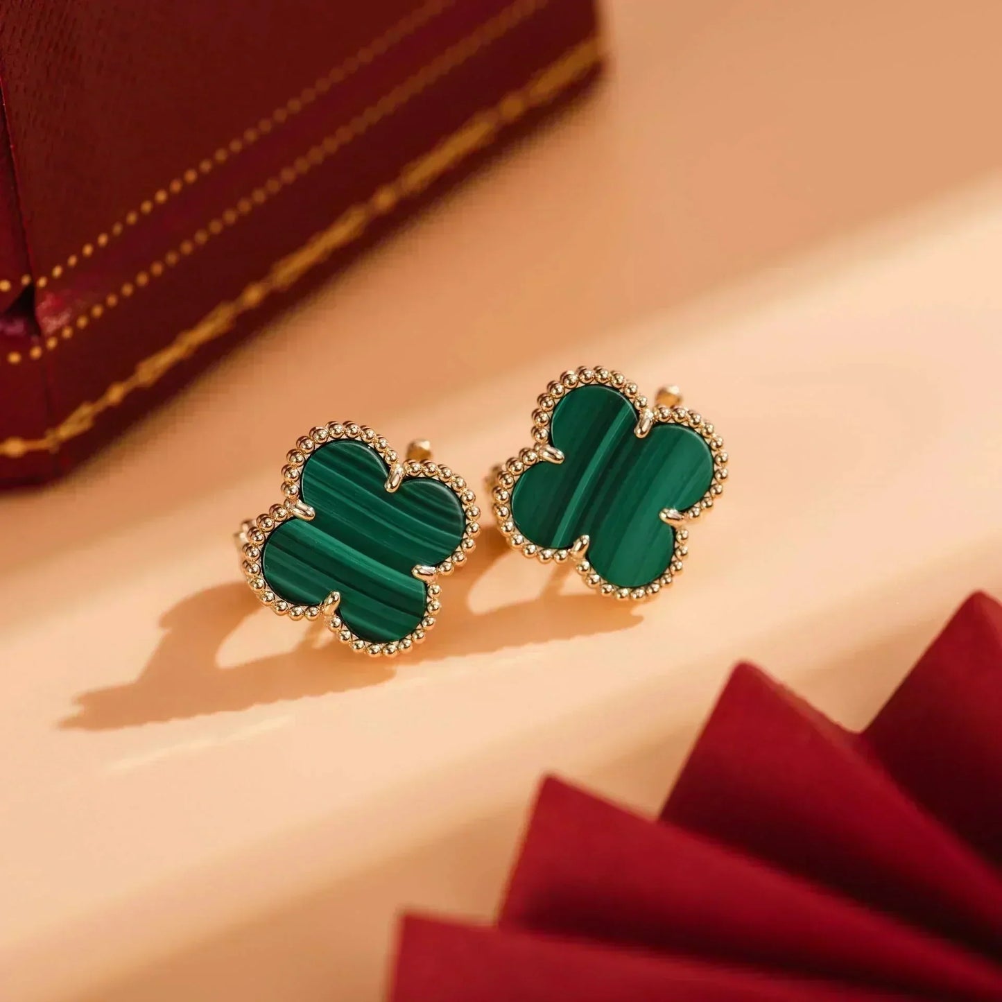 [⭐Luxery]CLOVER MEDIUM 1 MOTIFS MALACHITE  EARRINGS
