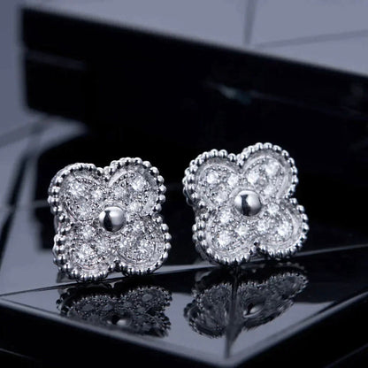 [⭐Luxery]CLOVER 1 MOTIFS DIAMOND STUD EARRINGS SILVER