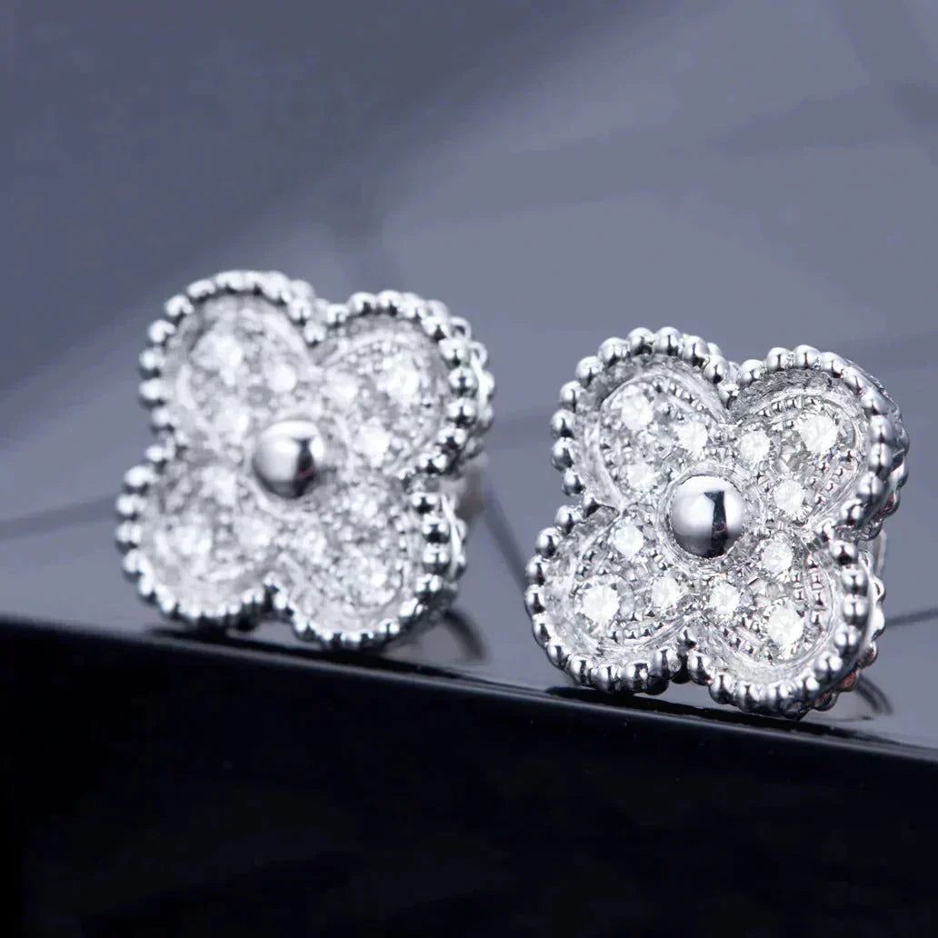 [⭐Luxery]CLOVER 1 MOTIFS DIAMOND STUD EARRINGS SILVER