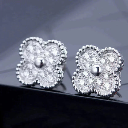 [⭐Luxery]CLOVER 1 MOTIFS DIAMOND STUD EARRINGS SILVER