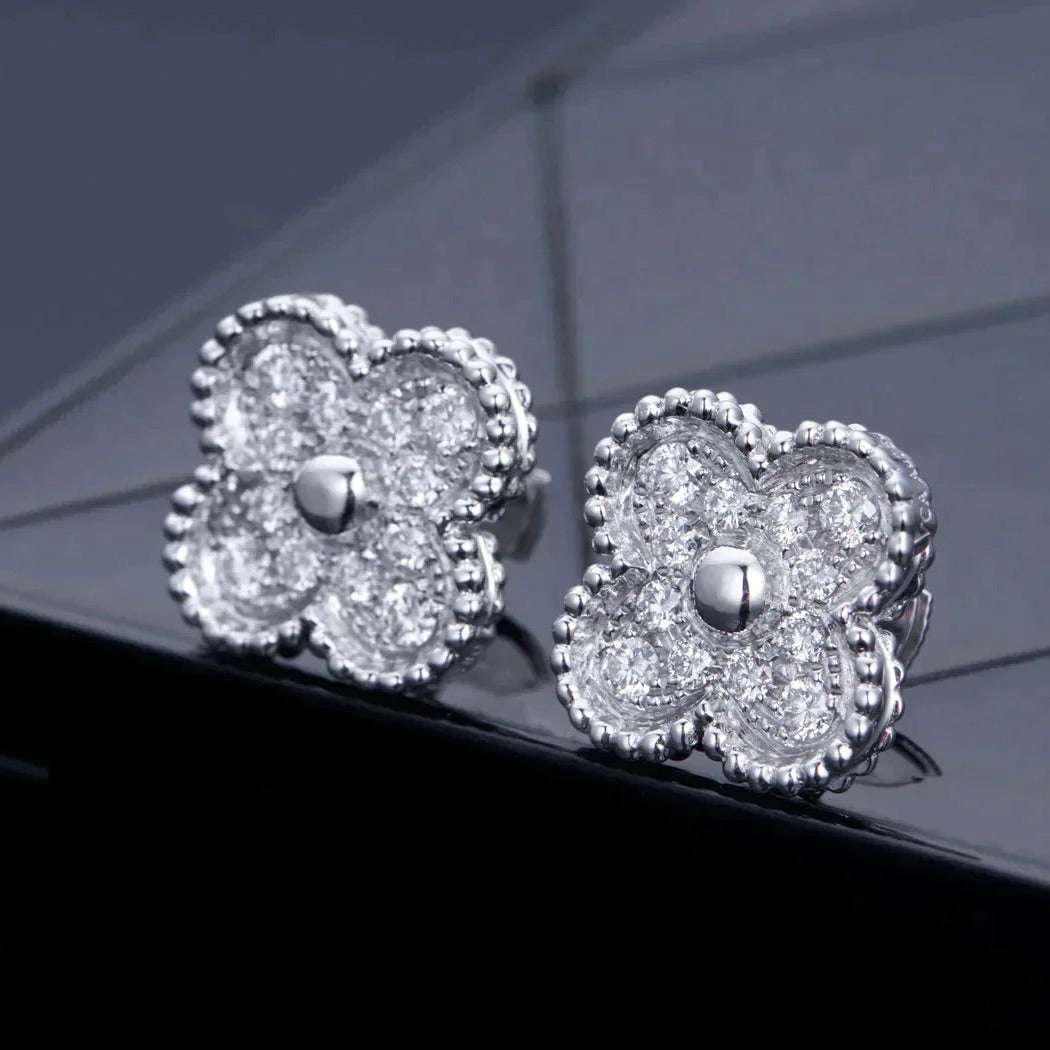 [⭐Luxery]CLOVER 1 MOTIFS DIAMOND STUD EARRINGS SILVER