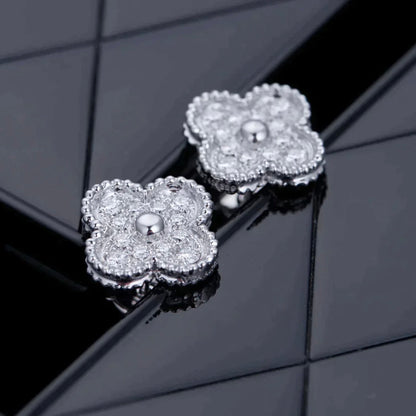 [⭐Luxery]CLOVER 1 MOTIFS DIAMOND STUD EARRINGS SILVER