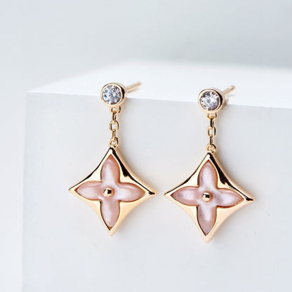 [⭐Luxery]DOUBLE STAR PINK GOLD MOP DROP EARRINGS