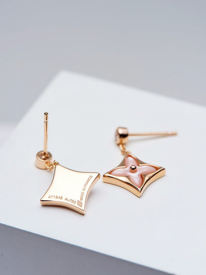[⭐Luxery]DOUBLE STAR PINK GOLD MOP DROP EARRINGS