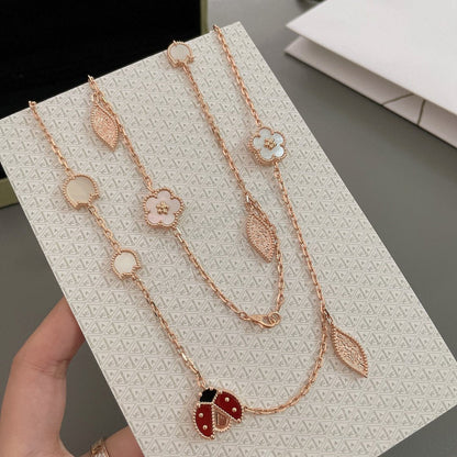 [⭐Luxery]LUCKY SPRING 15 MOTIFS ROSE GOLD NECKLACE