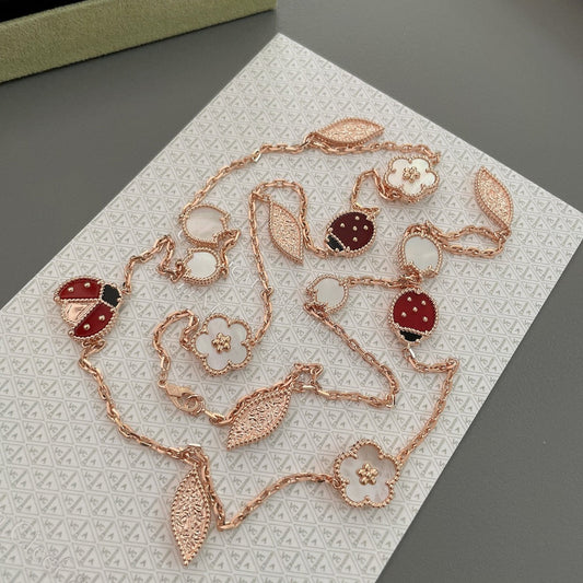 [⭐Luxery]LUCKY SPRING 15 MOTIFS ROSE GOLD NECKLACE
