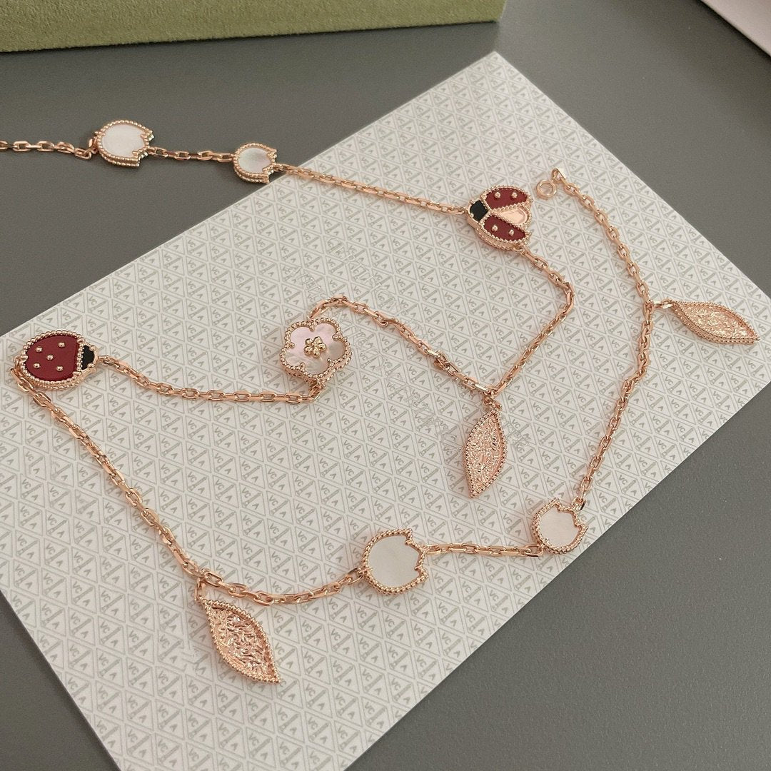 [⭐Luxery]LUCKY SPRING 15 MOTIFS ROSE GOLD NECKLACE