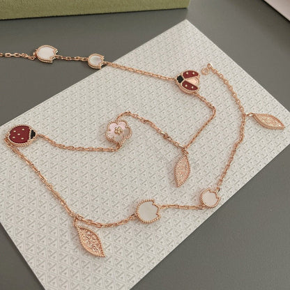 [⭐Luxery]LUCKY SPRING 15 MOTIFS ROSE GOLD NECKLACE