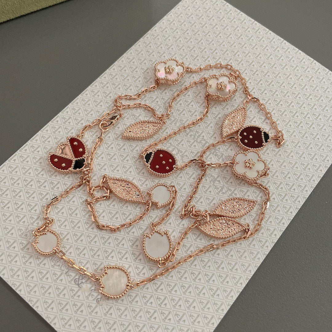 [⭐Luxery]LUCKY SPRING 15 MOTIFS ROSE GOLD NECKLACE