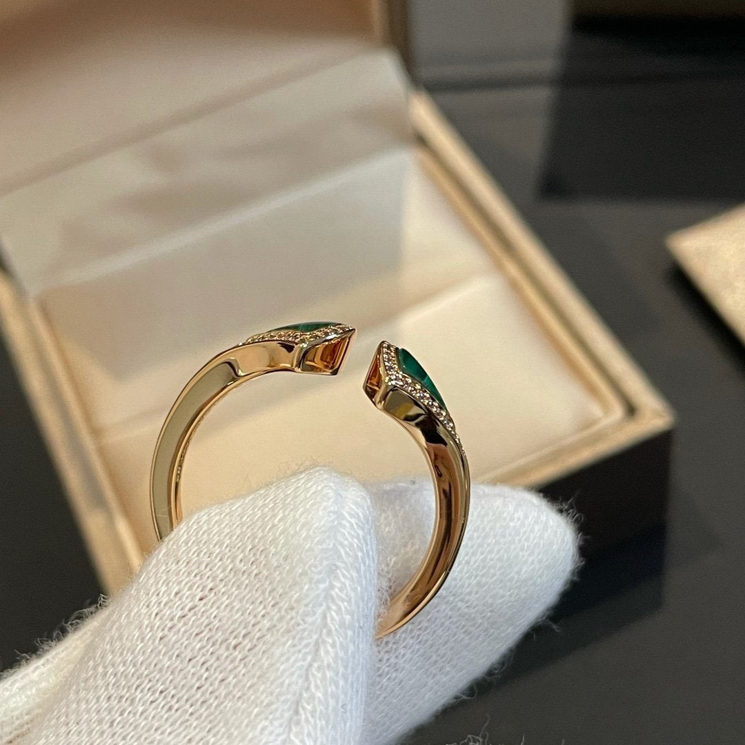 [⭐Luxery]DREAM MALACHITE DIAMOND OPEN RING
