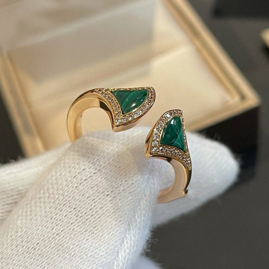 [⭐Luxery]DREAM MALACHITE DIAMOND OPEN RING