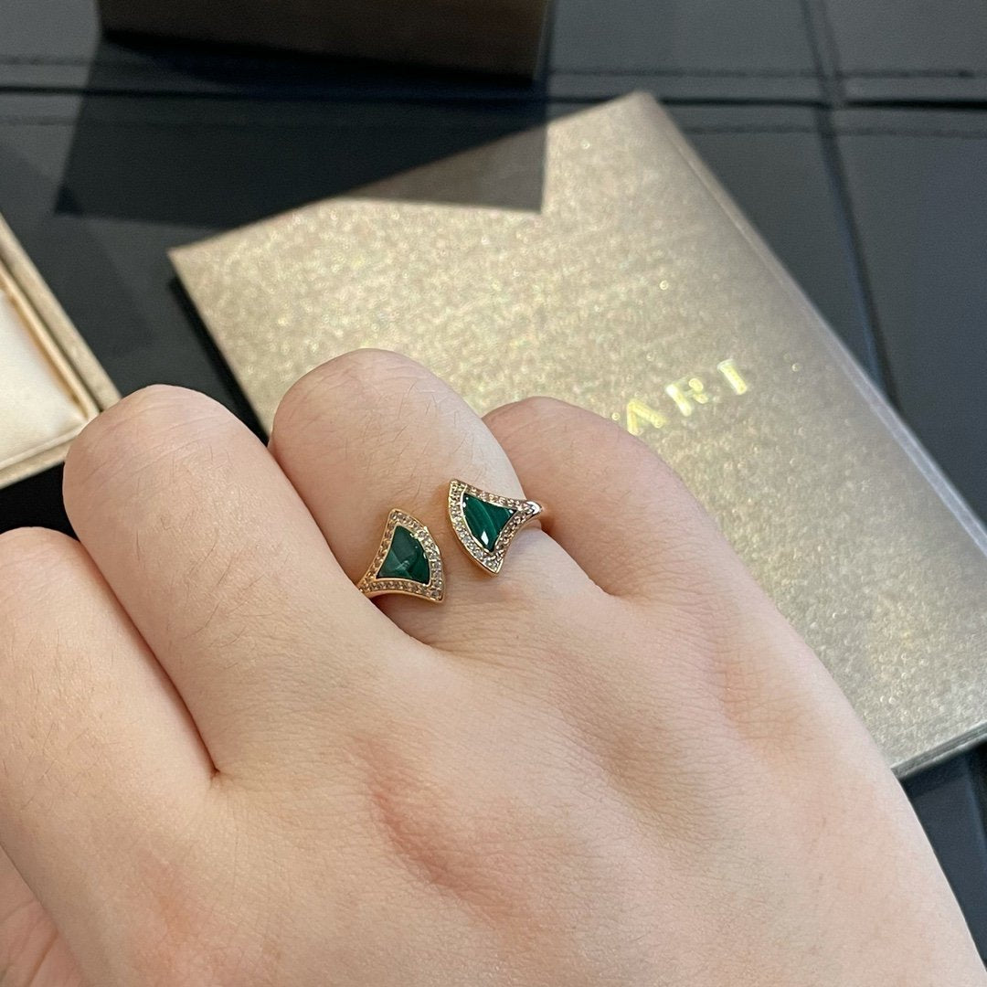 [⭐Luxery]DREAM MALACHITE DIAMOND OPEN RING