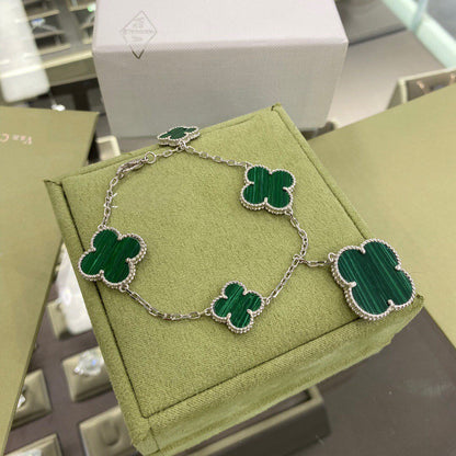 [⭐Luxery]CLOVER 5 MOTIFS SIVLER MALACHITE BRACELET