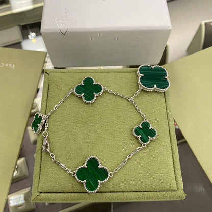 [⭐Luxery]CLOVER 5 MOTIFS SIVLER MALACHITE BRACELET
