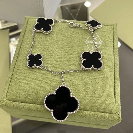 [⭐Luxery]CLOVER 5 MOTIFS SIVLER ONYX BRACELET
