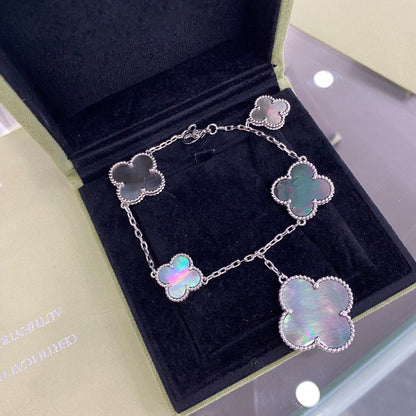[⭐Luxery]CLOVER 5 MOTIFS SIVLER DARK MOP BRACELET