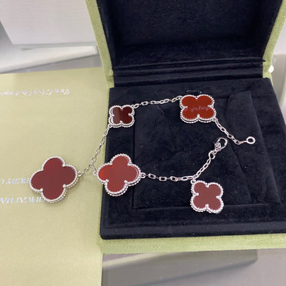 [⭐Luxery]CLOVER 5 MOTIFS SIVLER CARNELIAN BRACELET