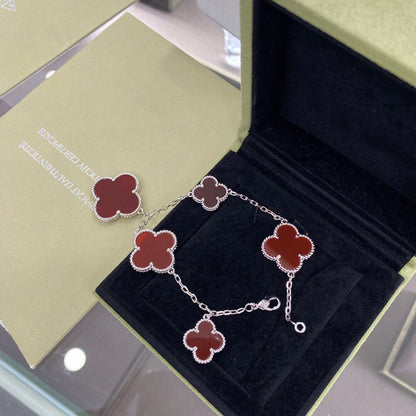 [⭐Luxery]CLOVER 5 MOTIFS SIVLER CARNELIAN BRACELET