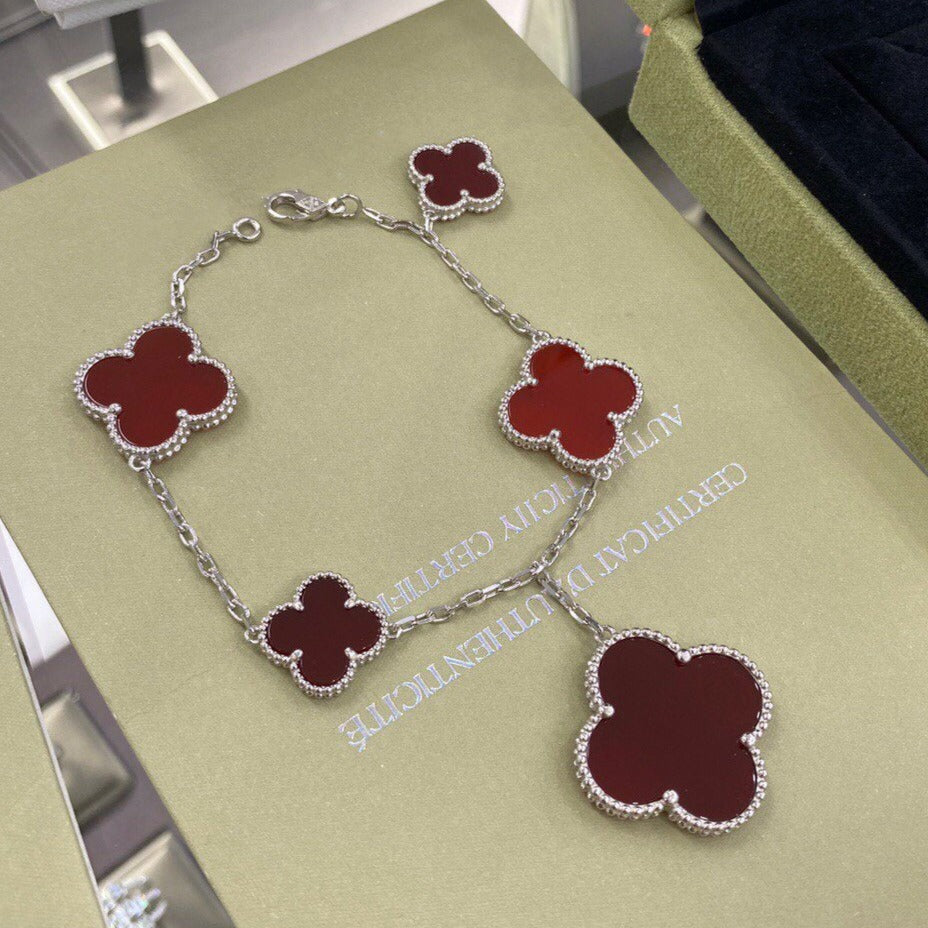 [⭐Luxery]CLOVER 5 MOTIFS SIVLER CARNELIAN BRACELET