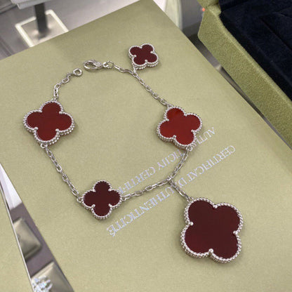 [⭐Luxery]CLOVER 5 MOTIFS SIVLER CARNELIAN BRACELET