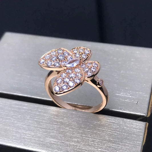 [⭐Luxery]BUTTERFLY PINK GOLD DIAMOND RING