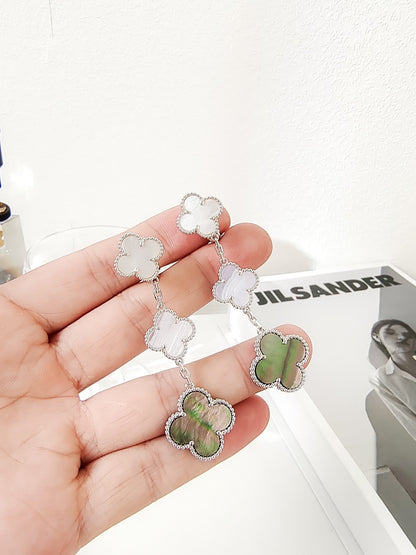 [⭐Luxery]CLOVER 3 MOTIFS CHALCEDONY DARK MOP SILVER EARRINGS