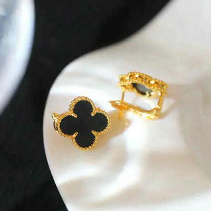 [⭐Luxery]CLOVER MEDIUM 1 MOTIFS  ONYX STUD EARRINGS