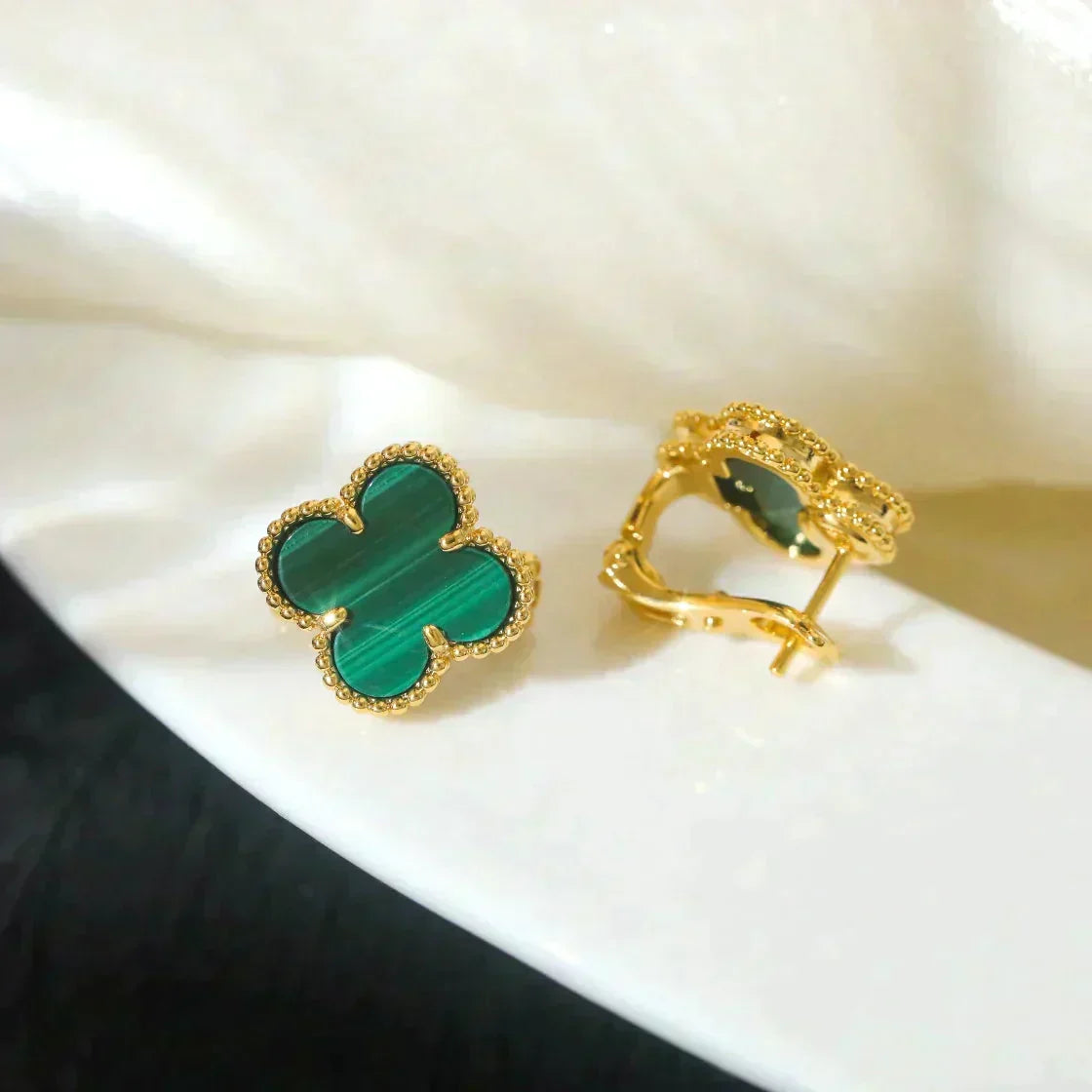 [⭐Luxery]CLOVER MEDIUM 1 MOTIFS MALACHITE  EARRINGS