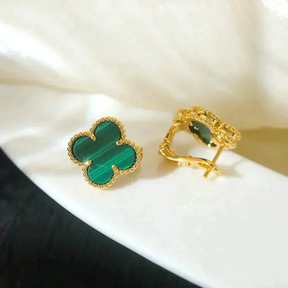 [⭐Luxery]CLOVER MEDIUM 1 MOTIFS MALACHITE  EARRINGS